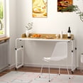 thumbnail image 3 of Trendix King Queen Bed Table on Wheels Overbed Desk Laptop Desk Laptop Cart with Wheels Over Bed Desk Height Adjustable Overbed Table with Wheels, Table Rim Baffle (Wooden, 120x50cm), 3 of 7