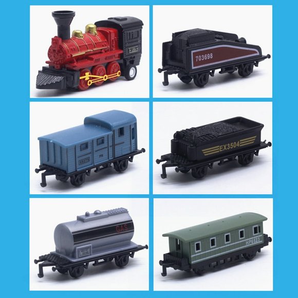 DEBGFS 6pcs Diecast Steam Train Locomotive Carriage Pull Back Model Education Toy