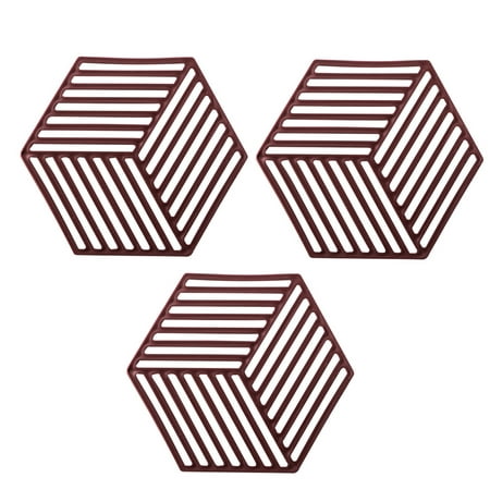 

BE-TOOL 3Pcs Heat Insulating Mat Geometrical Hollow Design Placemat Hexagon Pot Pad Coffee Cups Coaster Red