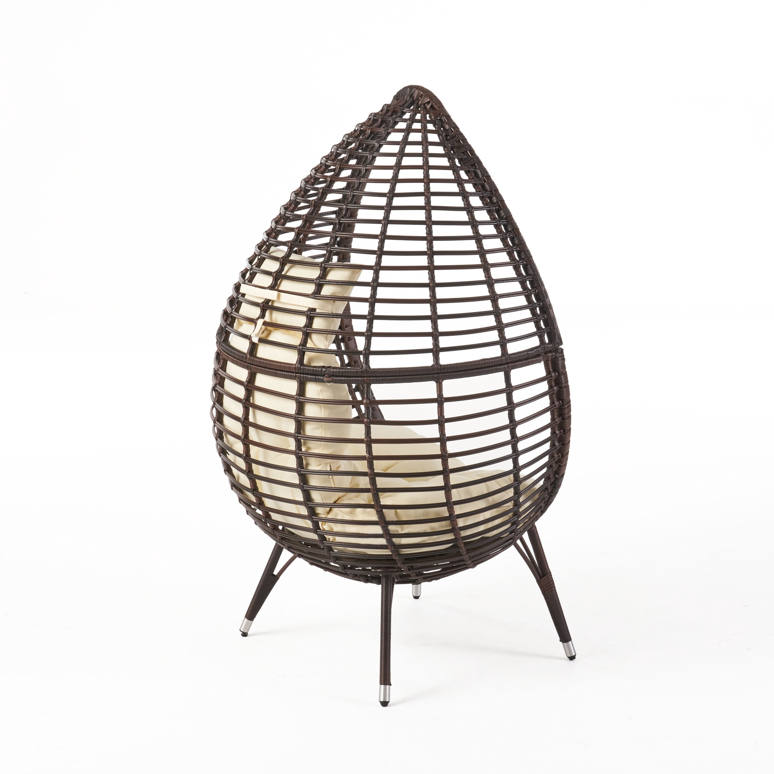 Outdoor Woven Teardrop Shape Leisure Chair, Unique Design Single Seat for Patio Garden, Multi Brown and Beige