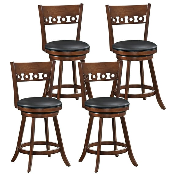Gymax 4PCS 24.5'' Counter Height Bar Chairs Swivel Bar Stools w/ Rubber Wood Frame