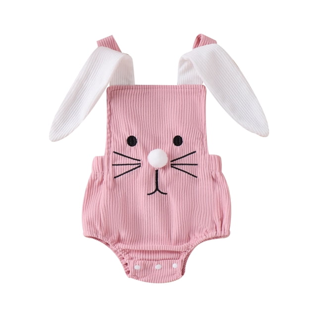 Nituyy Baby Girls Boys Rompers Rabbit Embroidery Bunny Ears Straps Sleeveless Bodysuits Summer Casual Easter Clothes