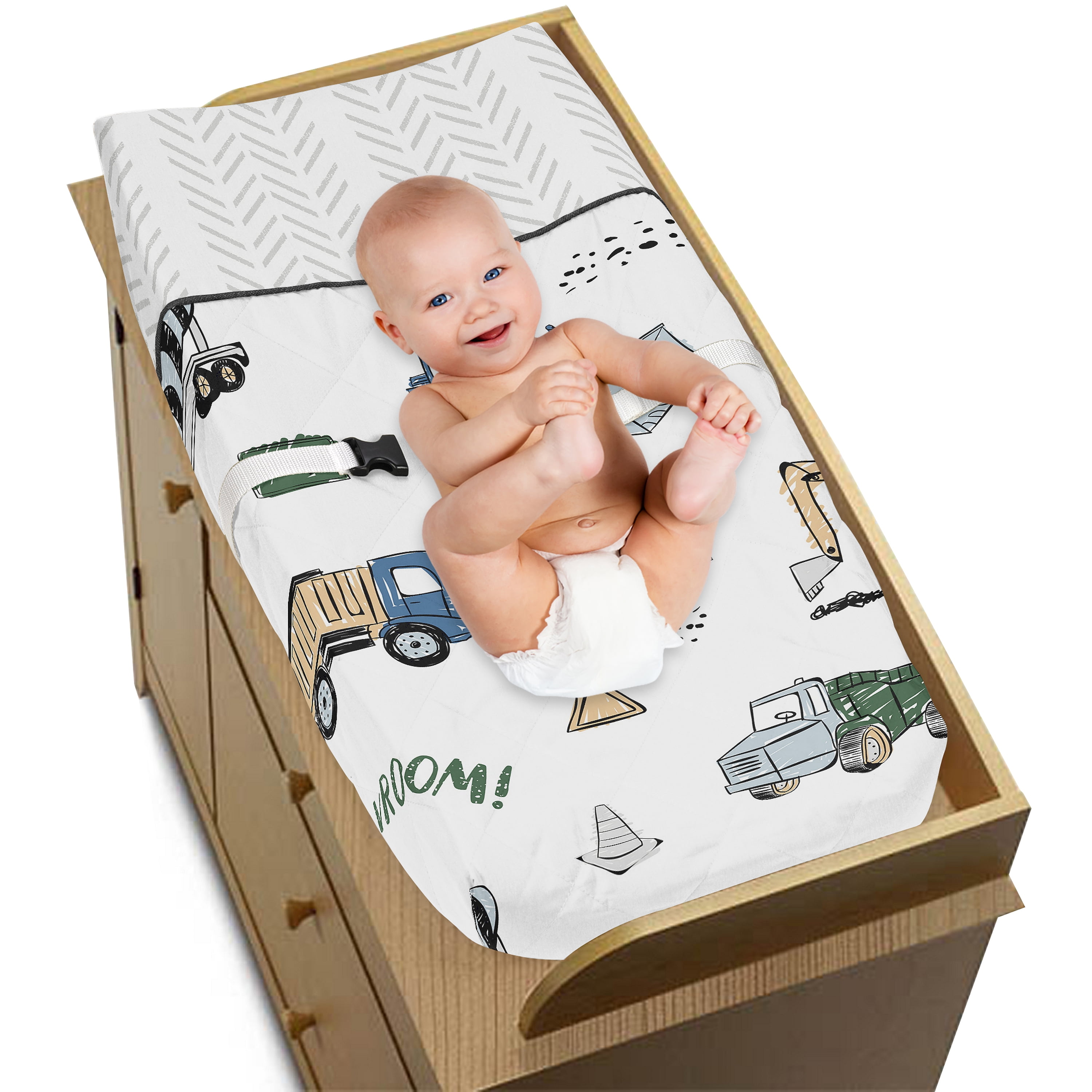 Sweet Jojo Designs Construction Truck Green Blue and Grey Changing Pad Cover