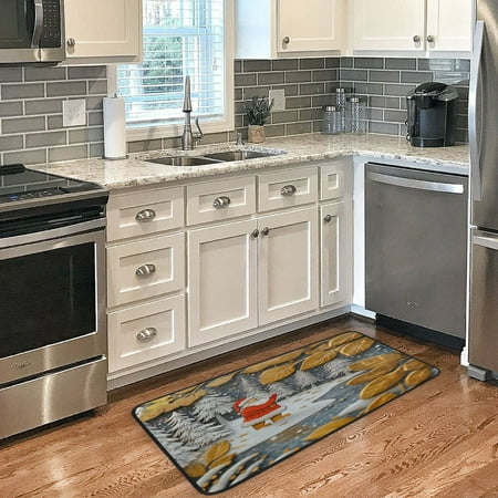

Long Floor Mat 39x20Inch Kitchen Mat Bathroom Mat Living Room Mat Bedroom Mat Absorbent Delicate Fabric No Ball Do Not Fade Yellow Leaves and Santa Claus