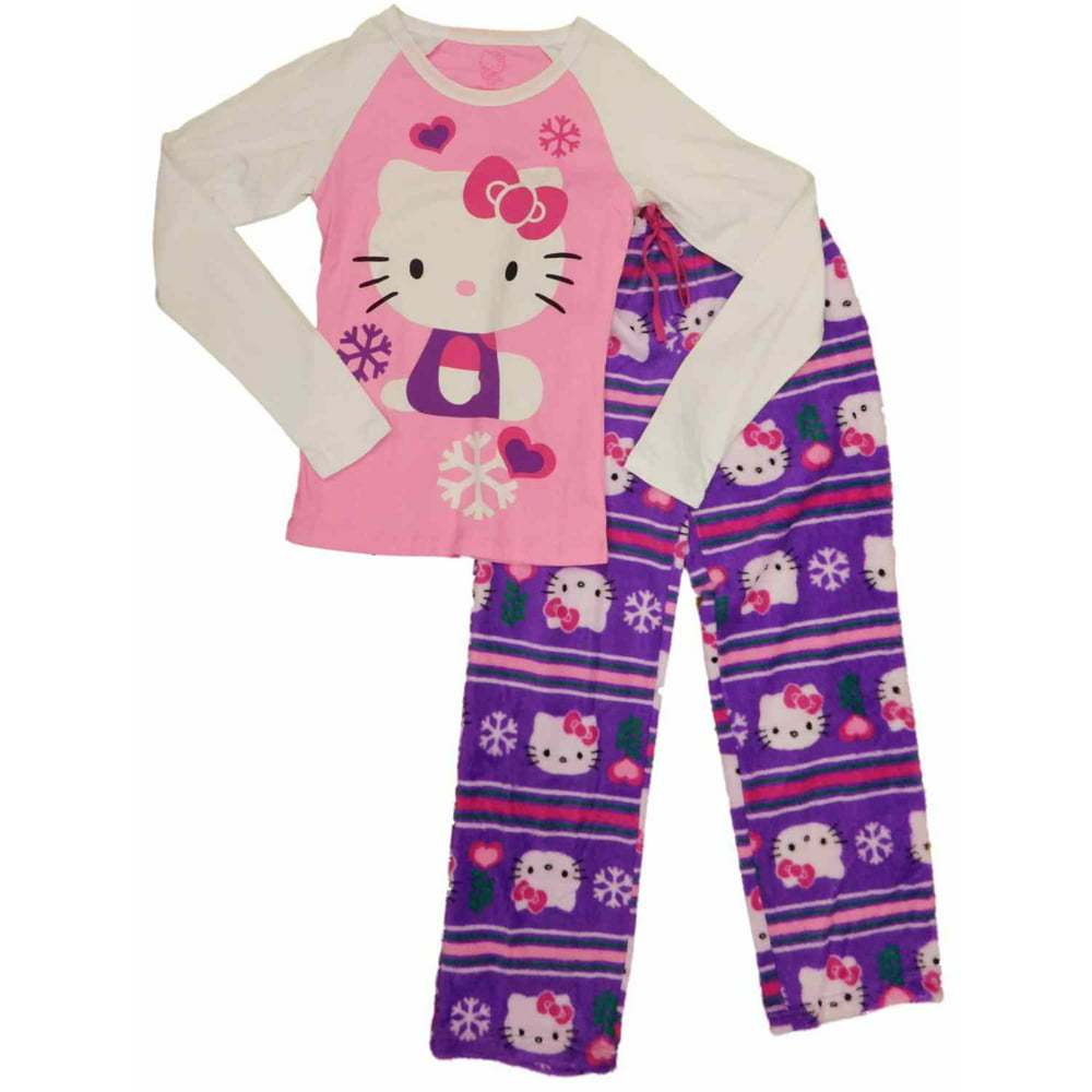 Hello Kitty - Womens Purple & Pink Hello Kitty Fuzzy Pajamas Gray Cat ...