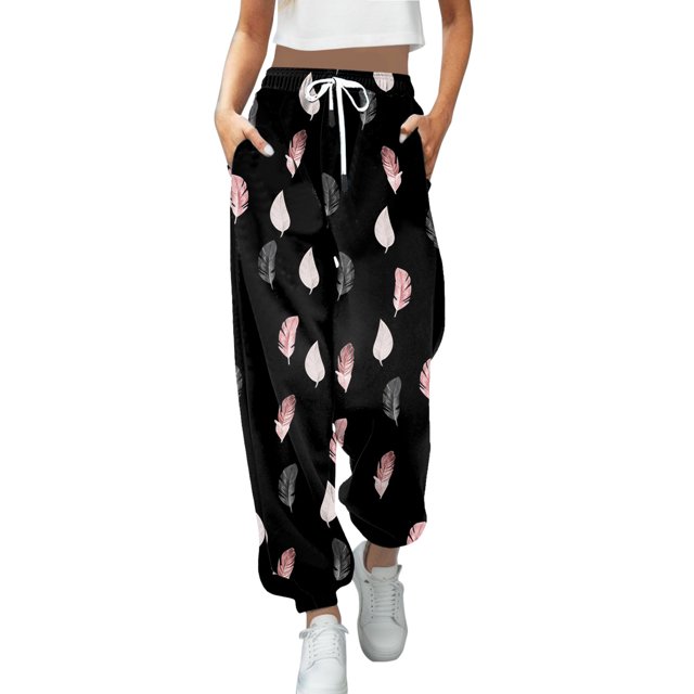 Gibobby pantalones mezclilla mujer Pantalones de chándal con estampado de moda para mujer, con bolsillos, de cintura alta, deportivos, para gimnasio, atléticos, para correr (Negro, M)