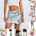 thumbnail image 3 of BUYISI Women Sparkle Sequin Short Skirt Glitter Mini Skirt Dance Club Festival Costume Plush silver M, 3 of 9