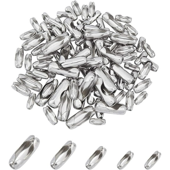 5 Sizes 205pcs Fit for 1.5-3.2mm Stainless Steel Ball Chain Connectors Ball Chain Beaded Chain End Clasp Connectors for Key Chain Necklace Repairing for DIY