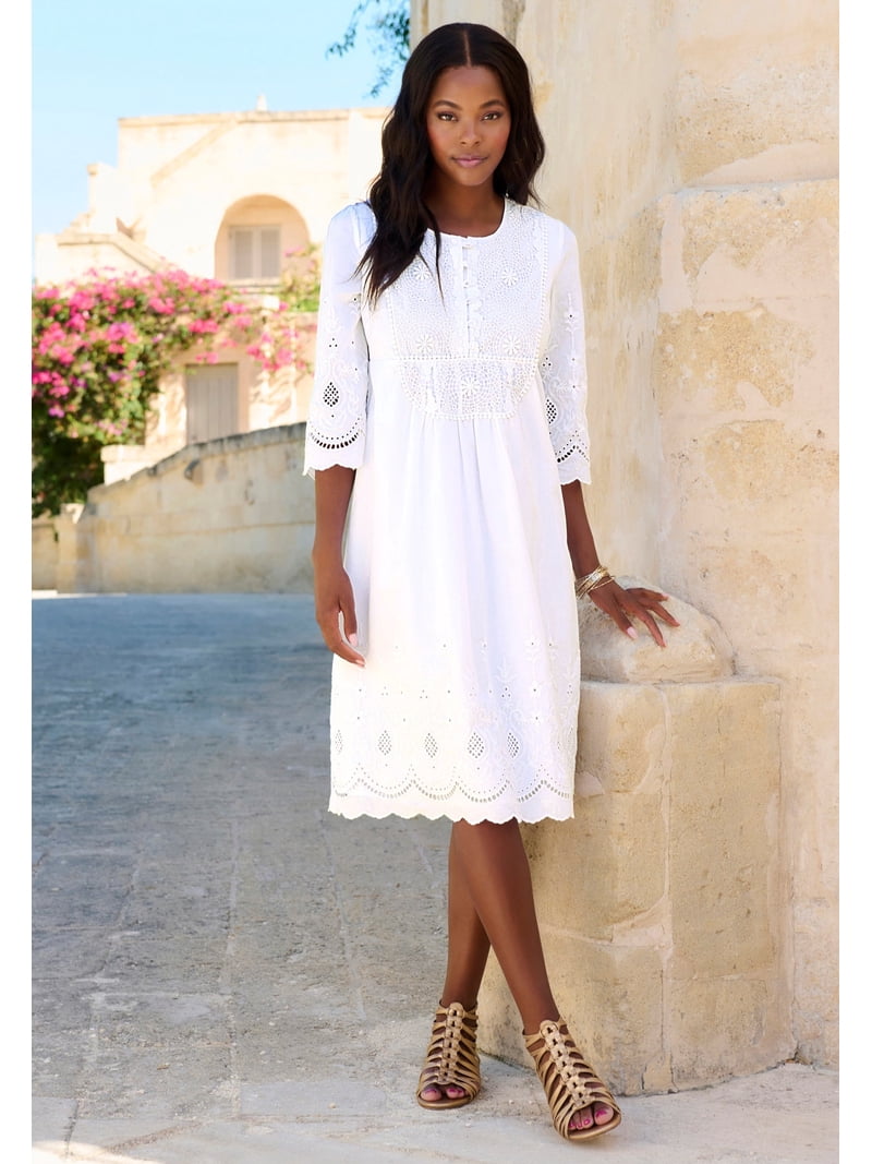Roaman's Women's Plus Size Cotton Lace Dress