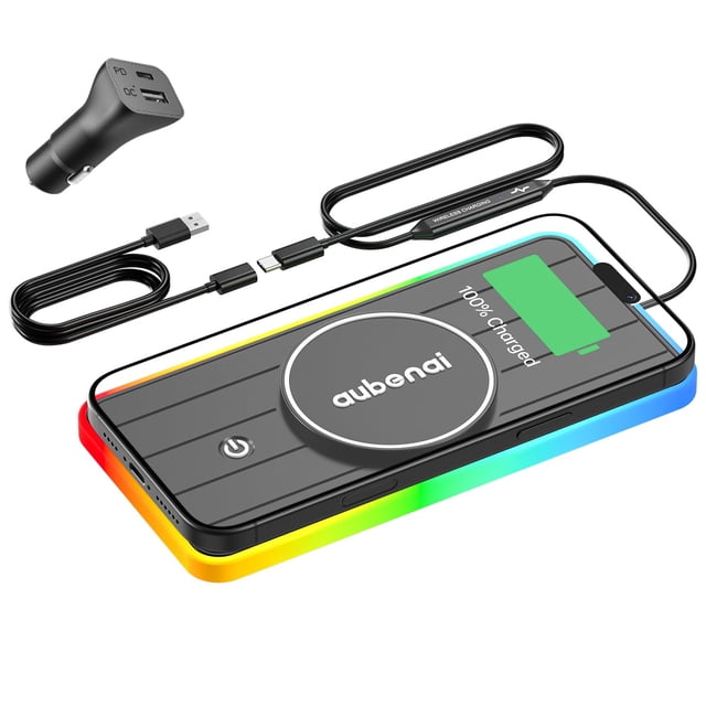 Cargador de coche inalámbrico magnético Aubenai 15W RGB con cable