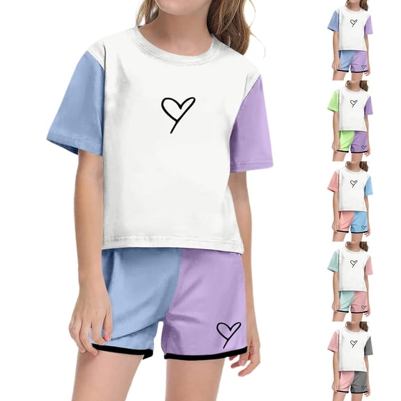 RTKFRFLM Girls 2-Piece Color Block Outfit Summer Crewneck Short Sleeve Pocket T-Shirt and Matching Shorts Set Trendy Casual Sporty Clothes for Big Girls and Teenagers Clothing