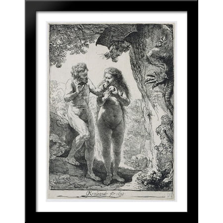 Adam and Eva 28x38 Large Black Wood Framed Print Art by Rembrandt
