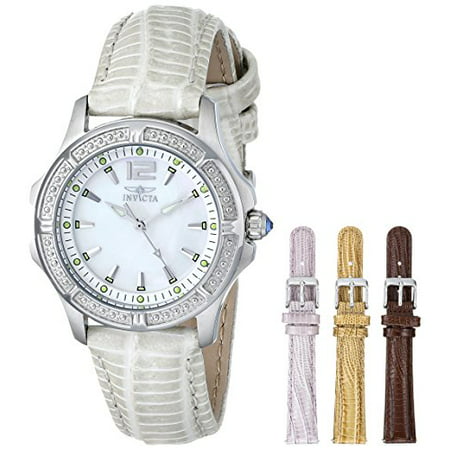 Invicta Women's 11782 Wildflower Mother-Of-Pearl Dial Silver Tone Leather Wat.