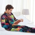 thumbnail image 6 of Naloa Colorful Patterned Rabbit Men’s Pajamas Set - Long Sleeve Button Down Sleep Shirt and Pajama Bottoms Sleepwear Set-Small, 6 of 7