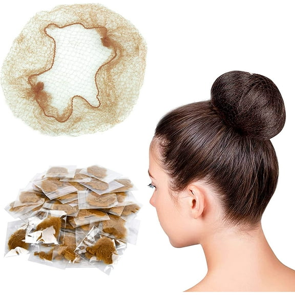 50-Pack Invisible Hair Net, Elastic Side Net Hair Net, Ballet Hair Net For Girls, Bun Hair Net For Women, Ballet Hair Accessories, Dancer Kids Ballet Bun Hair Net Set (Light Brown)