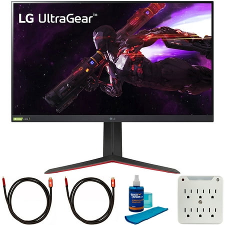 LG 32GP850-B 32 inch Ultragear QHD Nano IPS 165Hz HDR Monitor + G-Sync Compatibility Bundle with 2x 6FT Universal 4K HDMI 2.0 Cable, Universal Screen Cleaner and 6-Outlet Surge Adapter