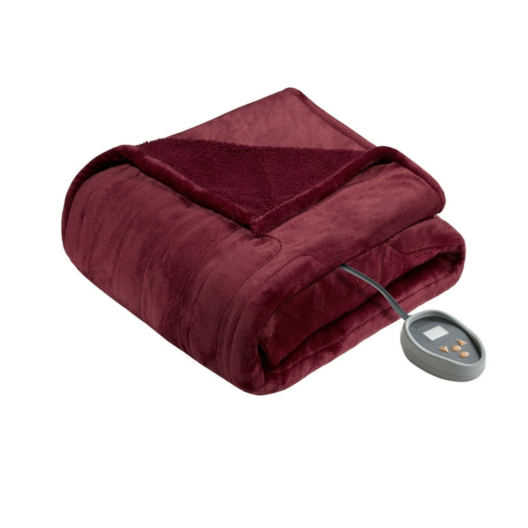 Beautyrest Heated Microlight to Berber Solid Blanket Twin Red