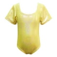 thumbnail image 4 of QUOTAY Girls Latin Dance Gymnastics Leotard Shiny Rhinestone Short Sleeve Unitard Performance Training for Competition Stage Shows Gold,100, 4 of 4