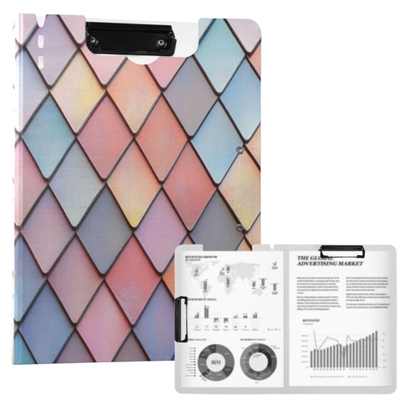 FORMRS A4 Clipboard Folder with Pen Holder Horizontal Foldable School Office Binder, Pink Shimmering Pattern