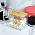 Qtip Holder Dispenser With Bamboo Lids, Clear Bathroom Organizer