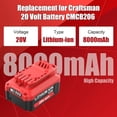 thumbnail image 3 of 2-Pack 8.0Ah CMCB202 Replacement Battery and Charger for Craftsman 20V Battery Lithium CMCB202-2 CMCB201 CMCB204 CMCB204-2 CMCS300B Compatible with Craftsman Batteries 20V Power Tools, 3 of 10