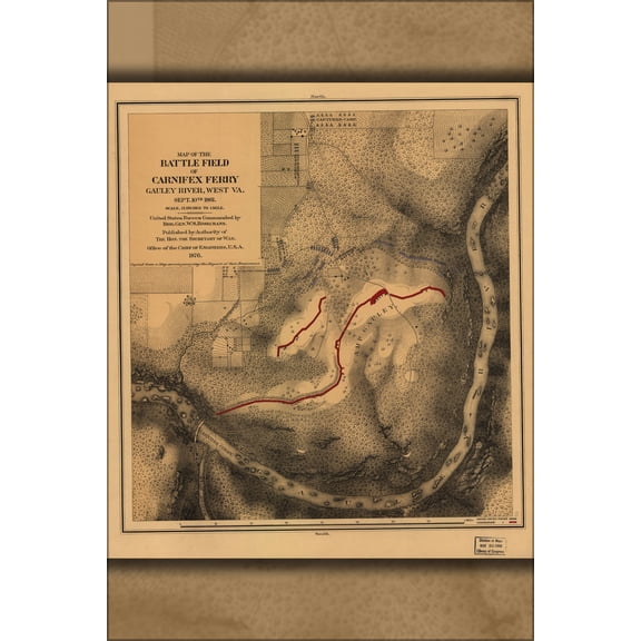 24"x36" Gallery Poster, Map battle field Carnifex Ferry West Virgina 1861