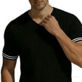 thumbnail image 5 of hlysgo Men's V Neck Shirts Short Sleeve Sweater Shirt Casual Ribbed Pullover Breathable T Shirt Black,L, 5 of 5