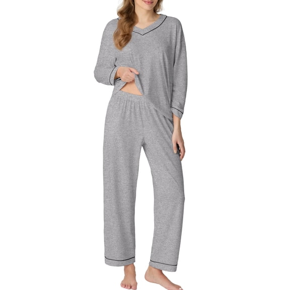 MINTREUS Women's Pajamas Long Sleeves Tops and Long Pants Set Oversized 2 Pajamas Sets