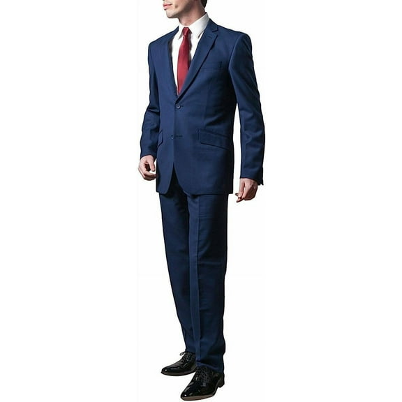 Adam Baker Designed, Men's Slim Fit 2 Button 2 Piece Suit - Blue Mini Check - 40 Regular