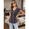 thumbnail image 3 of Weardear Womens Summer Blouses Boho Floral Ruffle Short Sleeve Tunic Tops Casual Loose V Neck Shirts, 3 of 5