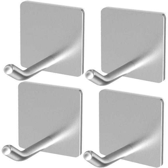 Performore 4 Pack of Adhesive Hanger Hooks, Heavy Duty Stick on Hooks for Hanging, Waterproof Stainless Steel Hanger Holder, Adhesive Shower Hooks, Towel Hangers for Bathroom Kitchen Wall