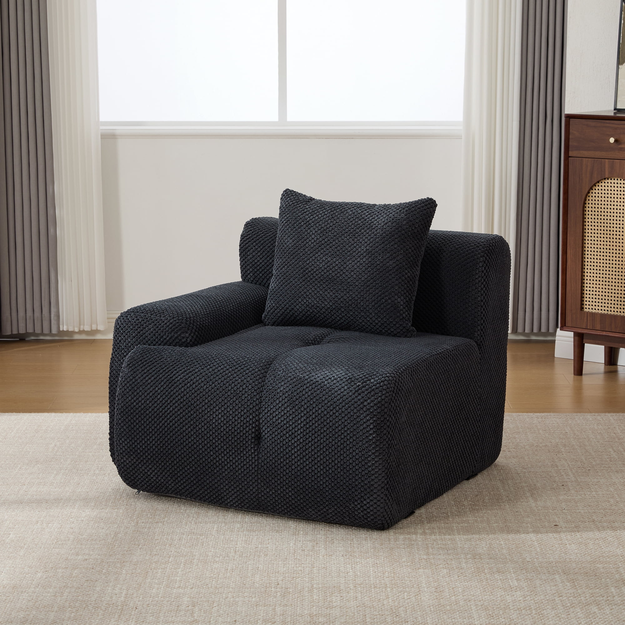 Noble House Marford 73" Modular Cloud Loveseat, Fuzzy Fabric Floor Sectional Sofa with Pillows, All-Foam, Charcoal