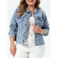 thumbnail image 2 of DARING DIVA Women's Plus Size Washed Front Frayed Classic Denim Jacket 4X Sky Blue1, 2 of 6