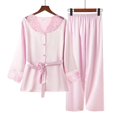 thumbnail image 2 of FAIWAD Womens Satin Pajamas Set Long Sleeve Lace Embroidery Button Shirts and Long Pants Classic Sleepwear Set, 2 of 3