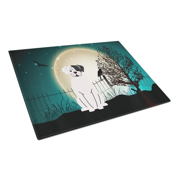 Caroline's Treasures Halloween Scary White Boxer Cooper Glass Cutting Board Large