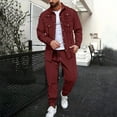 thumbnail image 2 of CharmCyan Men’s 2 Piece Casual Tracksuit Set Long Sleeve Button Down Shirt and Drawstring Pants Lightweight Loungewear Outfit Deep Red L, 2 of 2