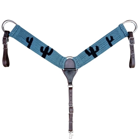 85KK HILASON Cactus Western Wool Hand Tooled Breast Collar Blue