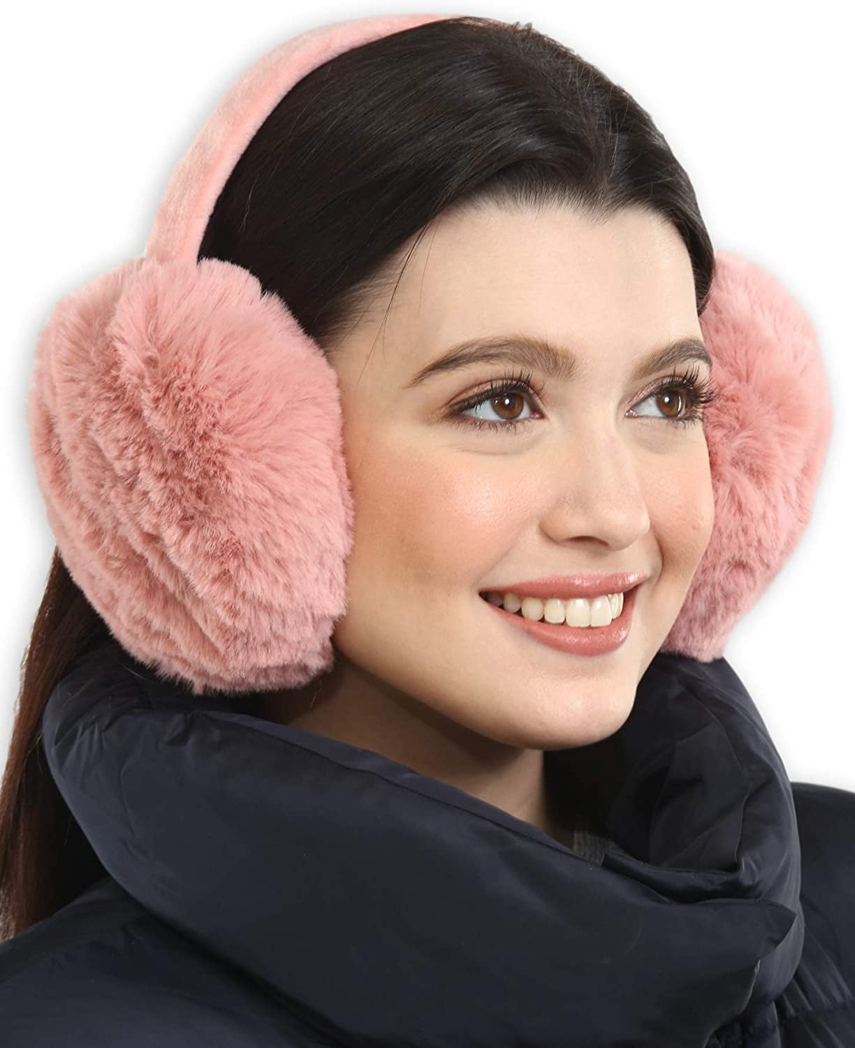 Brown Women Earmuffs Faux Fur for Winter Adjustable Ear Warmer Ear Muffs 