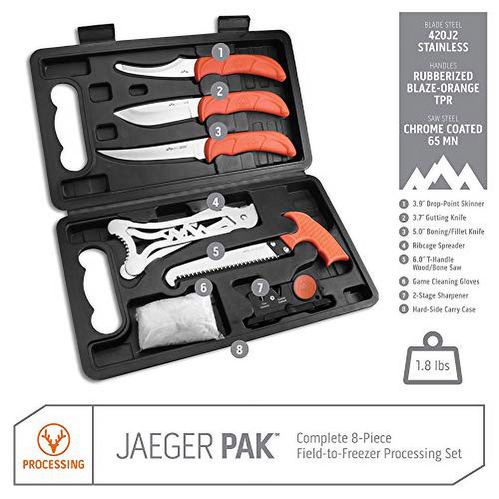 Outdoor Edge Jaeger Pak Game Processing Kit 420J2 Stainless Steel Satin Blade Polymer Handle Orange