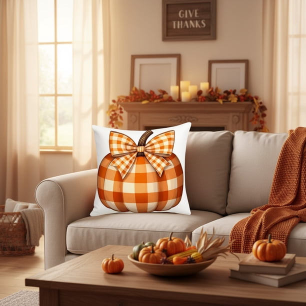 Thanksgiving Pillow Covers Fall Pumpkin Decorative Pillow Cases Soft Fabric Hidden Zipper Home Decor Couch Sofa Living Room Bedroom Seasonal Throw Pillow Covers Farmhouse Autumn Harvest Decorations
