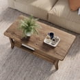 thumbnail image 6 of Finmind Solid Wood Coffee Table with Open Storage Shelf, 47-inch Farmhouse Rectangle Center Table for Living Room, Office, Rustic Brown, 6 of 8