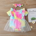 thumbnail image 3 of Infant Baby Girls Tie-dye Princess Tutu Romper Dress Bodysuit Headband Party Outfits Set,0-18 Months, 3 of 11