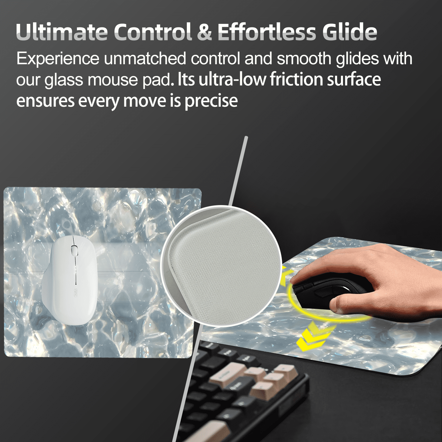 Devineresse Glass Mousepad for Gaming, Water Ripple Hard Mouse Pad, Ultra-Smooth Surface for Enhanced Speed&Control, Durable&Easy to Clean, Includes Anti-Wear&Cleaning Accessories, 35cm*26cm