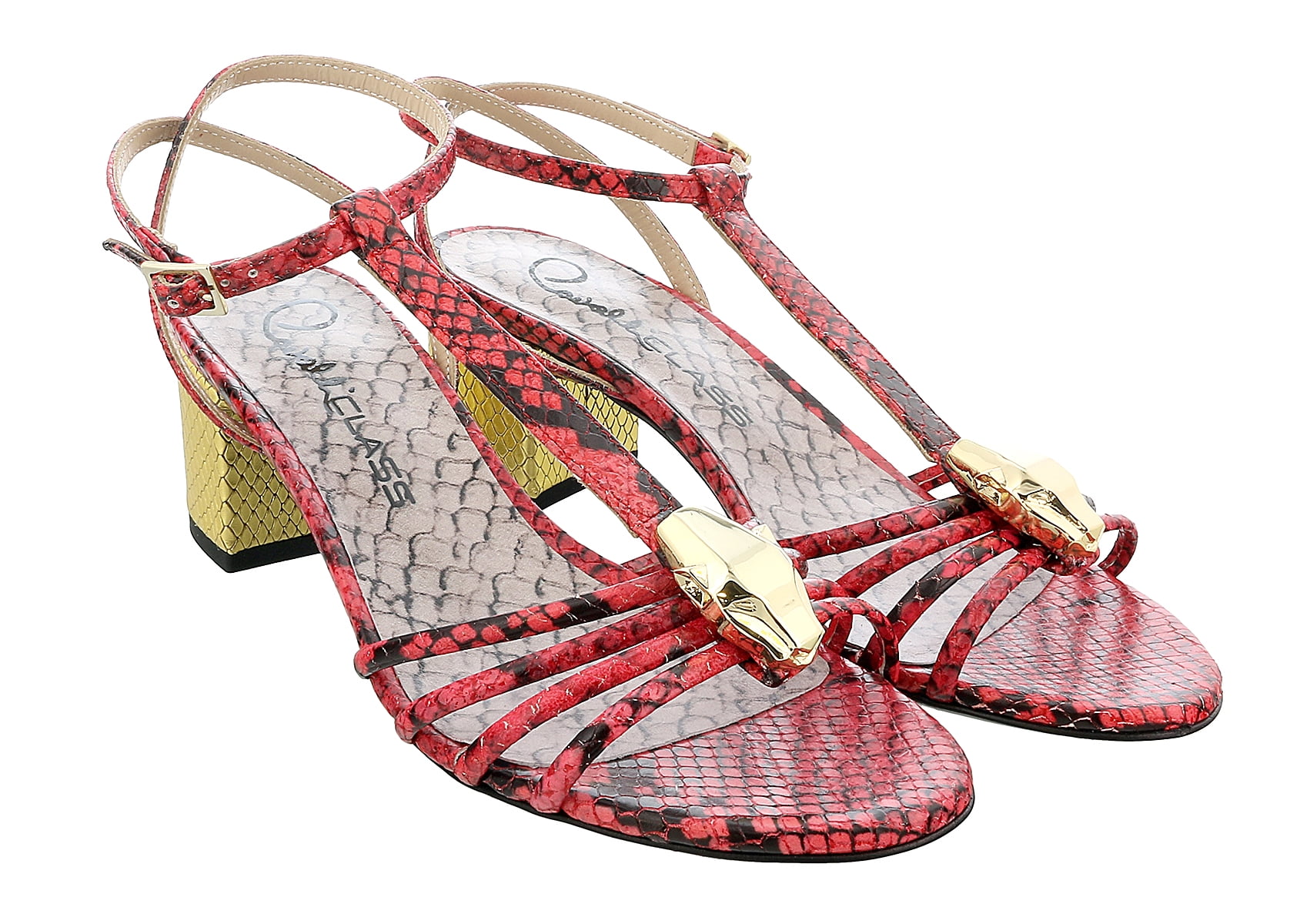 Roberto Cavalli Class Coral/Gold Textured Snake Print Mid Heel Sandal-5.5/6  for Womens - Walmart.com