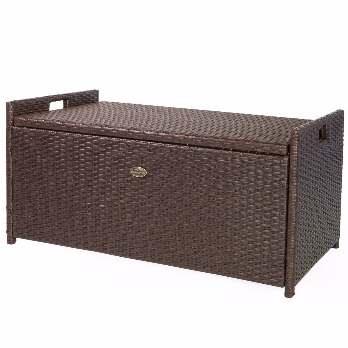 Barton outdoor garden all weather storage bench with backrest armrest patio deck box wicker with thick seat cushion hotsell