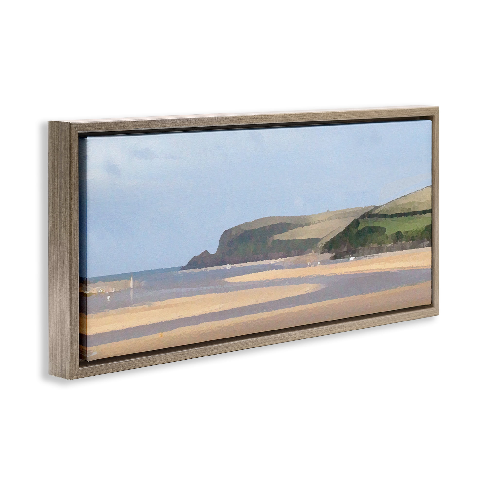 Stupell Industries Sunlit Sands Beach Landscape Painting Brown Floater Framed Canvas Art Print Wall Art, 31 x 14