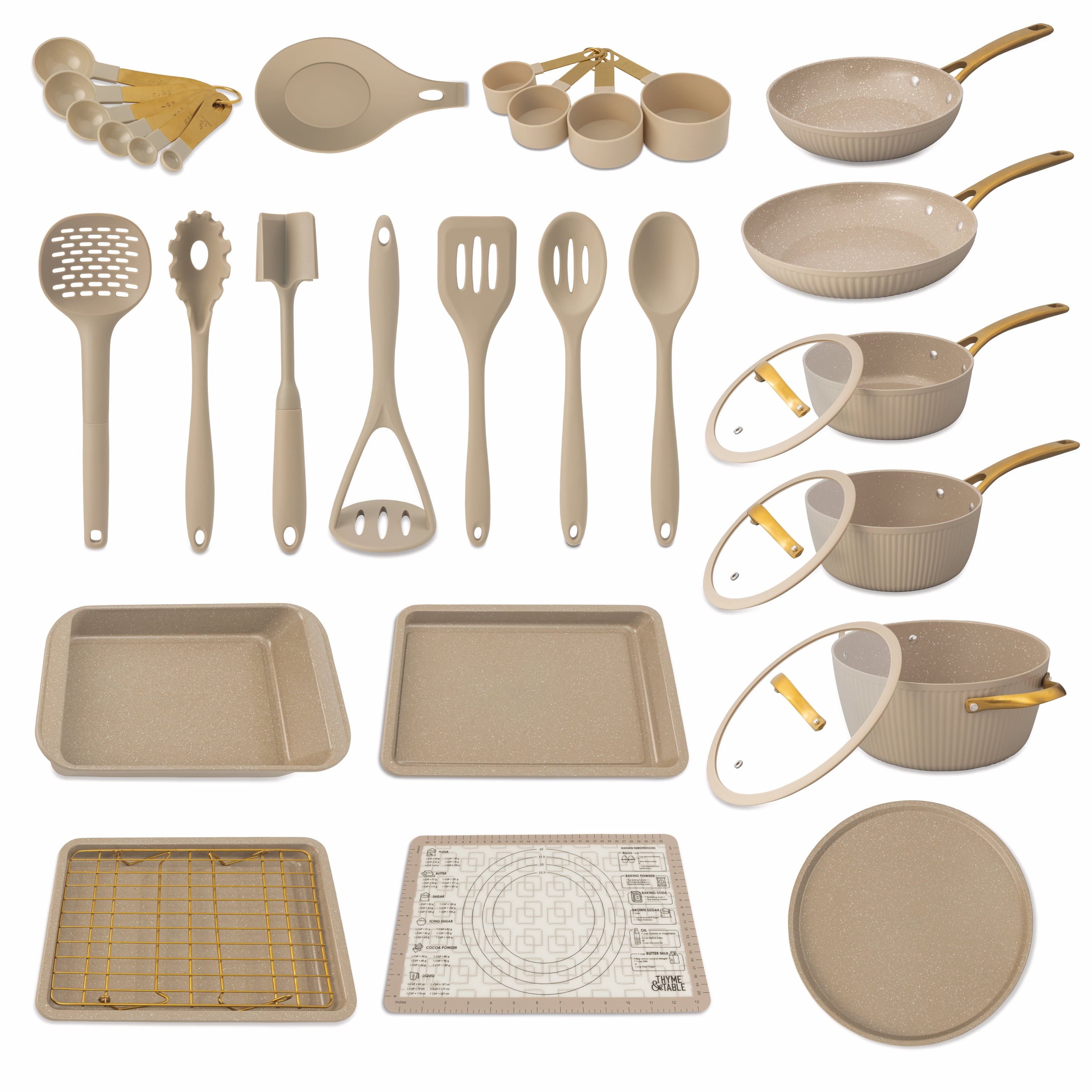 Thyme & Table 32-Piece Non-Stick Cookware & Bakeware Set, Taupe