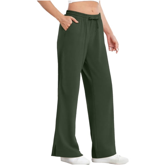 TaTaai Women's Outdoor Sun Protection Pants UPF 50 Elastic Waist with Drawstring Side Pockets and Straight Leg Side Slit Casual Trousers Gift