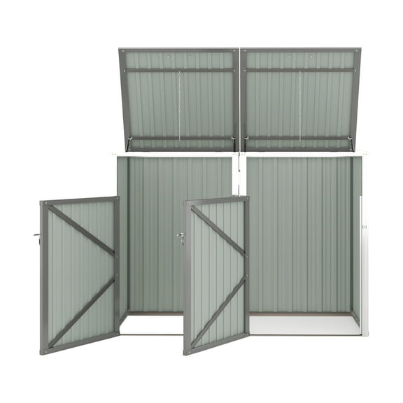 Outdoor Garbage Bin Storage Shed, Metal Trash Can Enclosure with 54 Cubic Feet Capacity, Galvanized Steel Weatherproof Bin Shed for 2 Trash Cans, Garden Yard Lawn Storage Solution, Light Gray