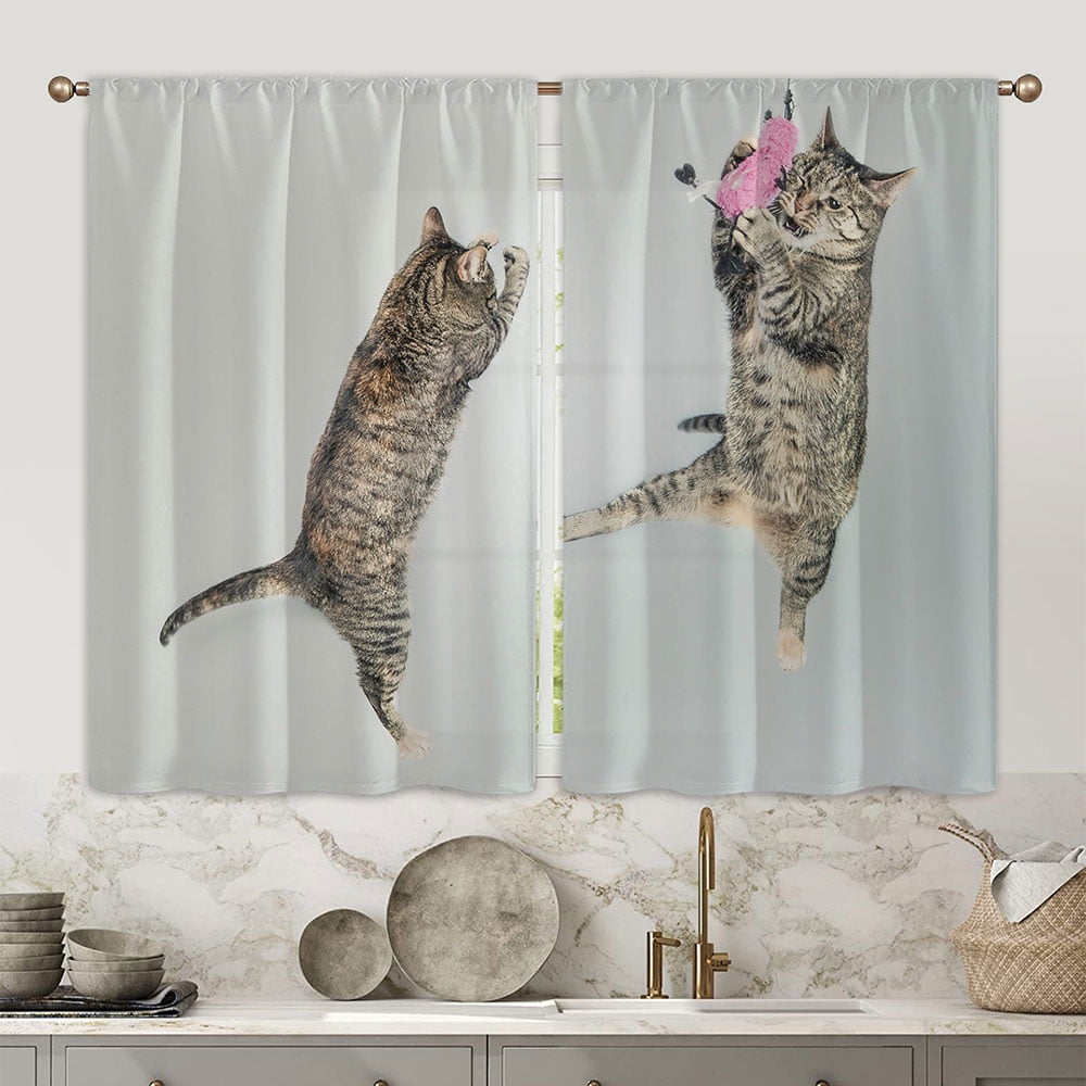 CUH Kitchen Curtains Kitten&Cat Decor Window Curtain Modern Home